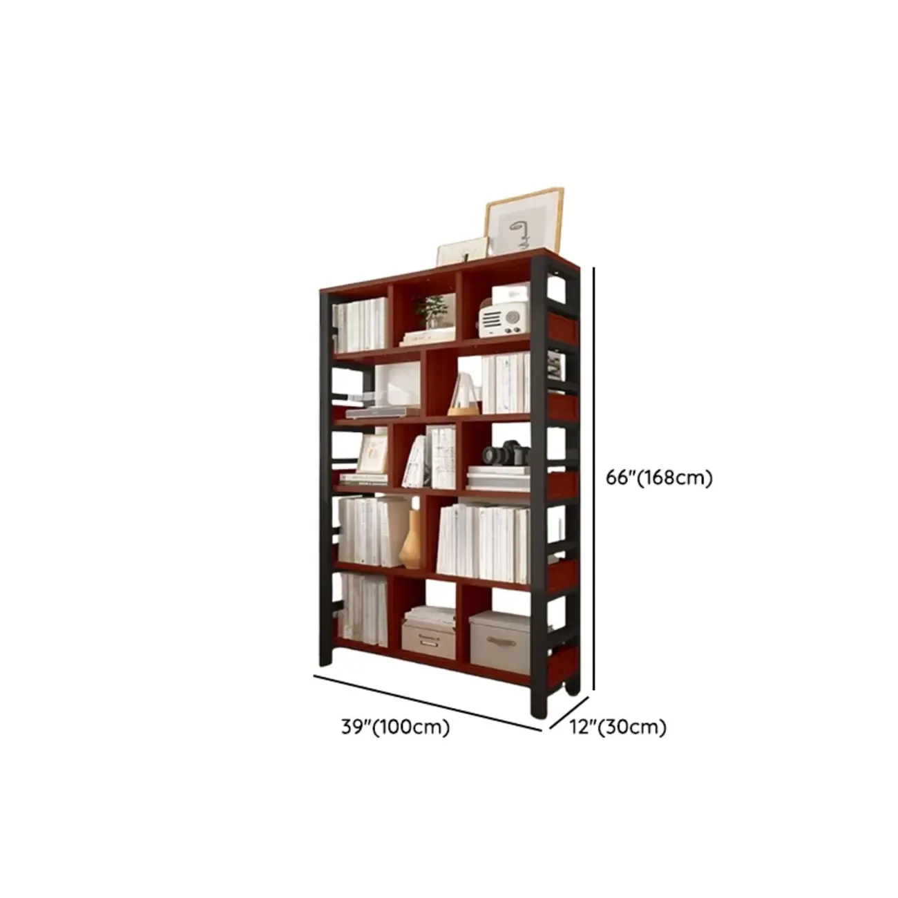 Vertical Walnut Wood Shelf Open Back Etagere Bookcase Image - 22