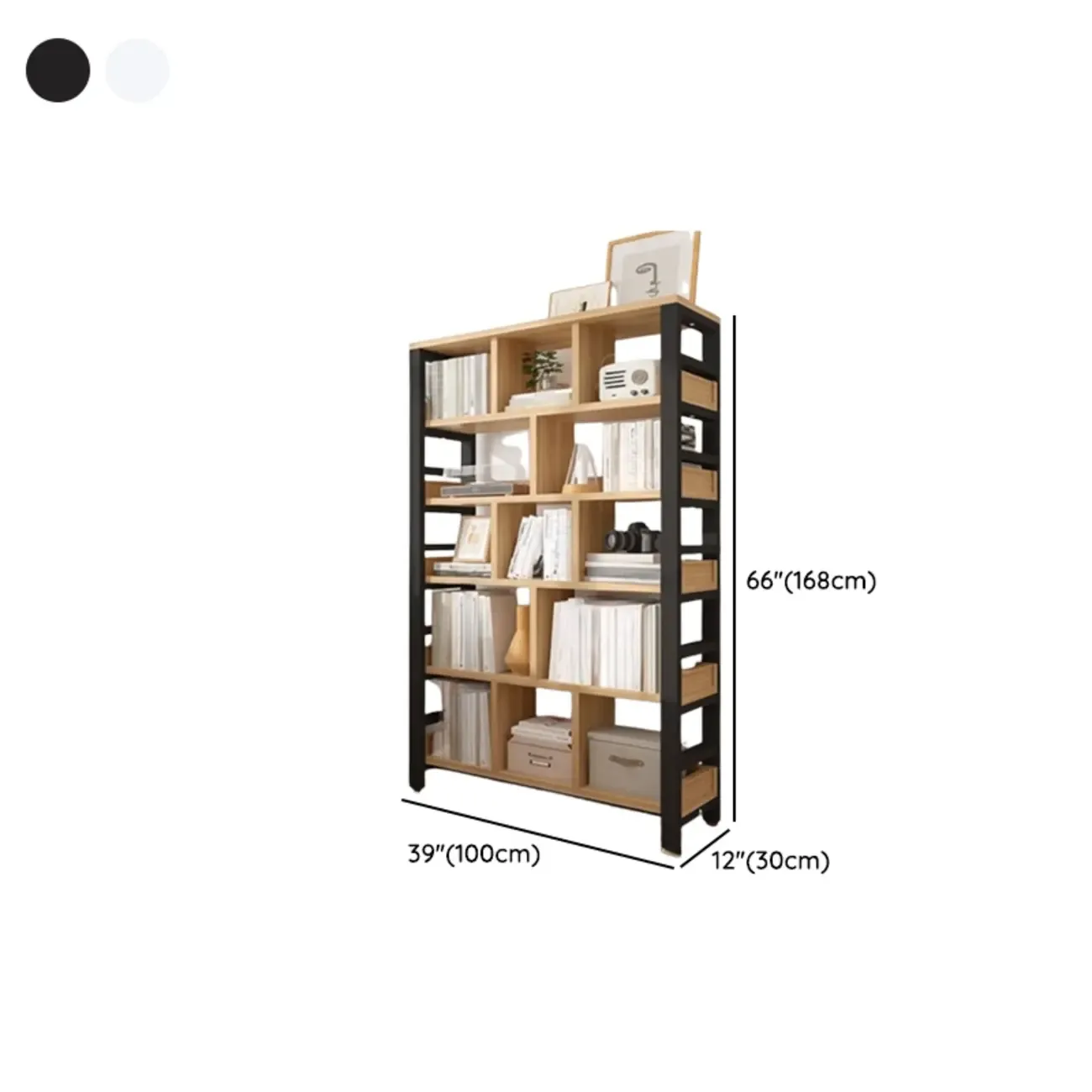 Vertical Walnut Wood Shelf Open Back Etagere Bookcase Image - 25