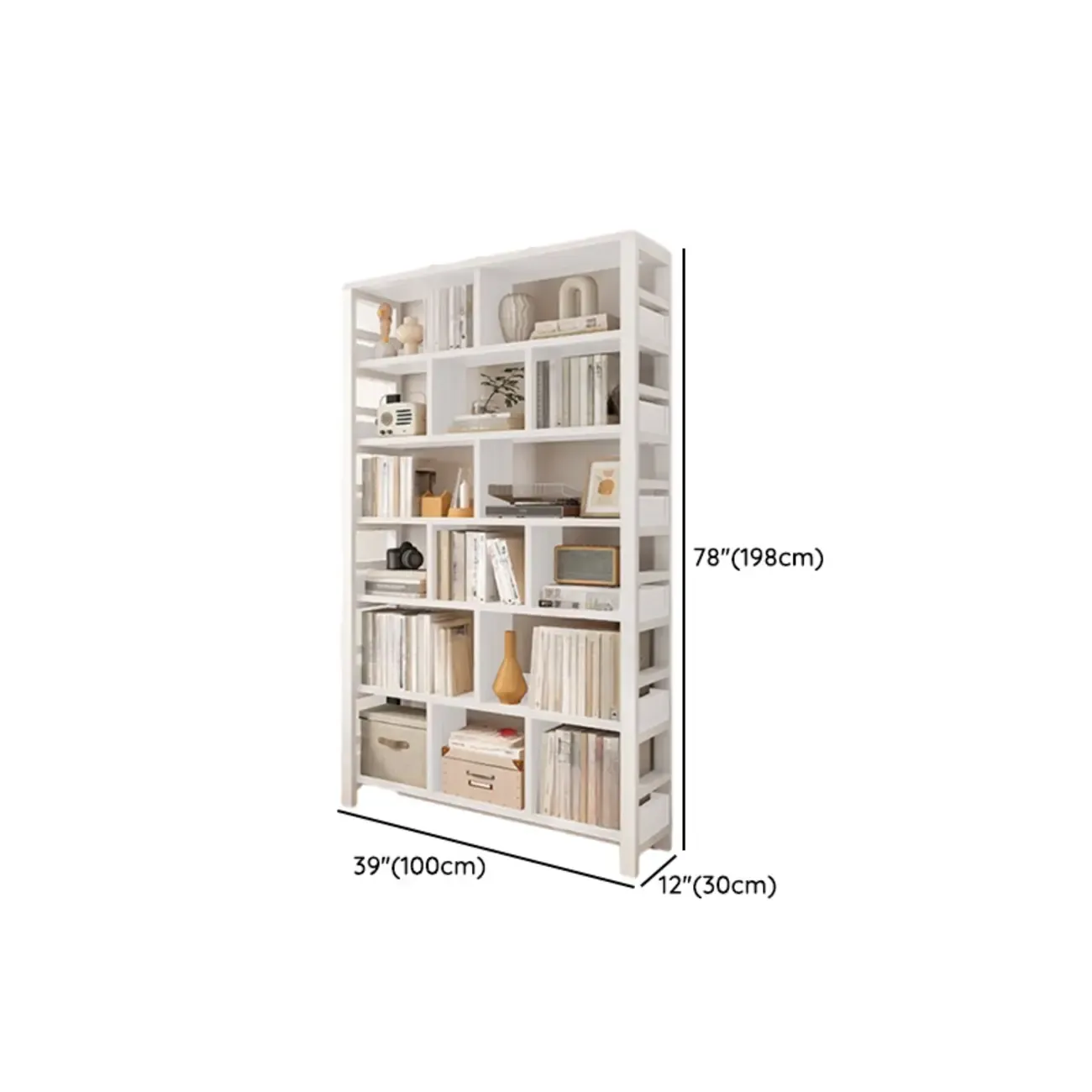 Vertical Walnut Wood Shelf Open Back Etagere Bookcase Image - 27