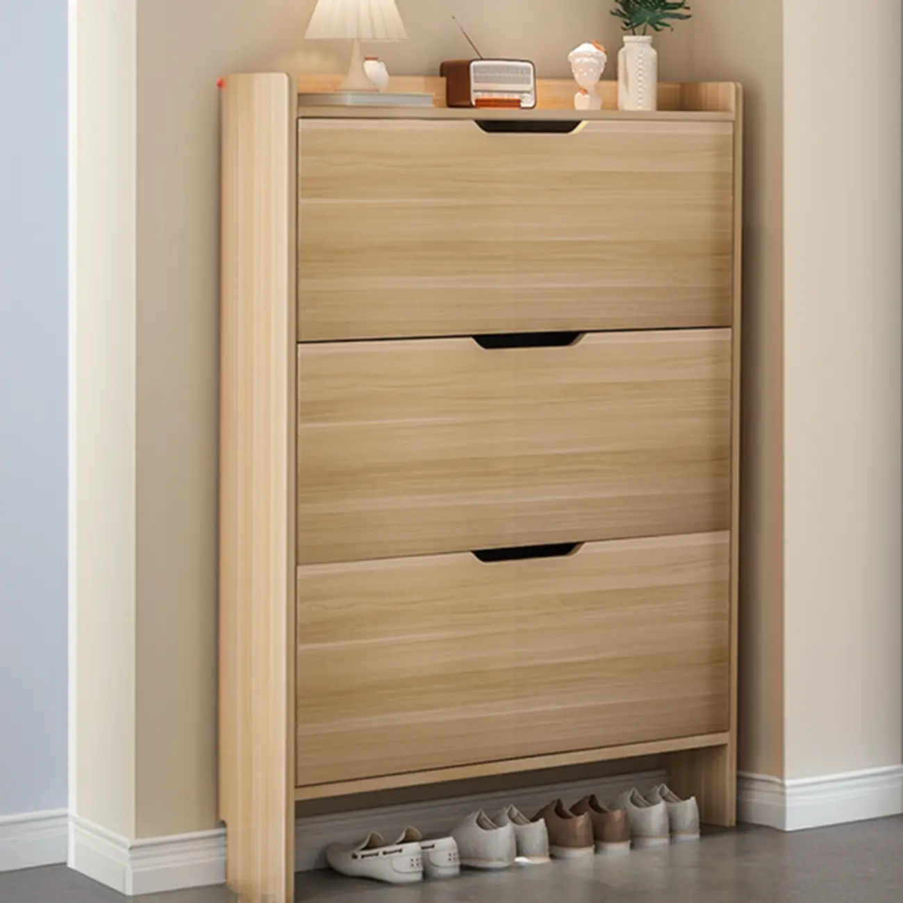 Efficient Minimalist Drop-Front Wood Adjustable Shoe Cabinet Image - 5 | homeyfad