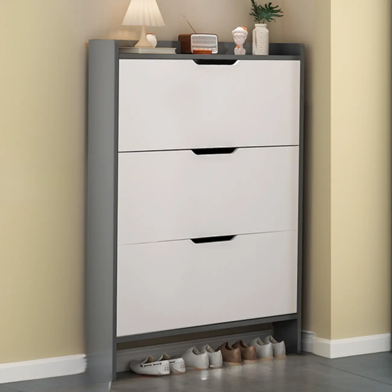 Efficient Minimalist Drop-Front Wood Adjustable Shoe Cabinet Image - 9 | homeyfad