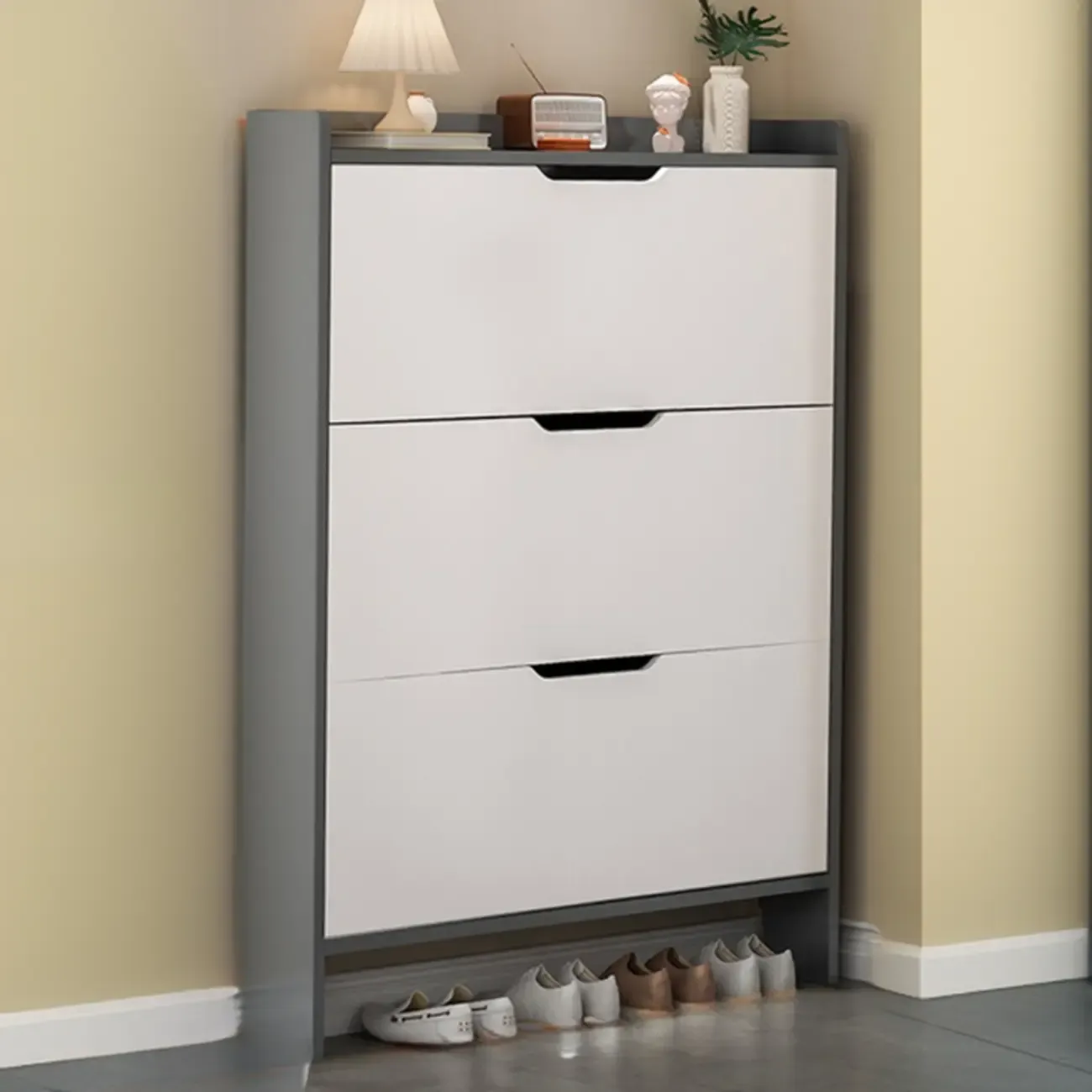Efficient Minimalist Drop-Front Wood Adjustable Shoe Cabinet Image - 9