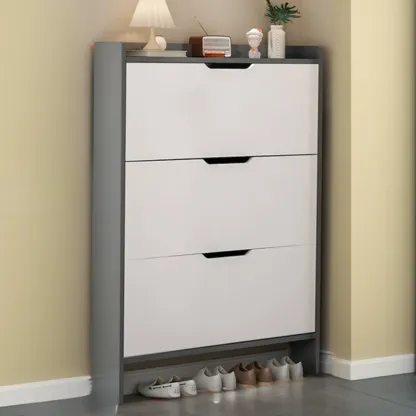 Efficient Minimalist Drop-Front Wood Adjustable Shoe Cabinet Image - 9