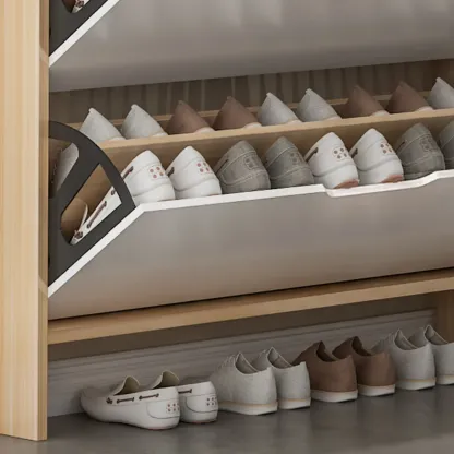 Efficient Minimalist Drop-Front Wood Adjustable Shoe Cabinet Image - 10