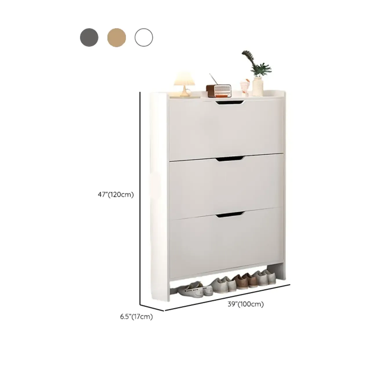 Efficient Minimalist Drop-Front Wood Adjustable Shoe Cabinet Image - 17
