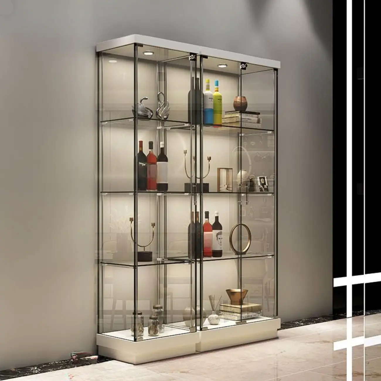 Stylish Metal Glass Floor Display Cabinet with LED Lighting Image - 2 | homeyfad