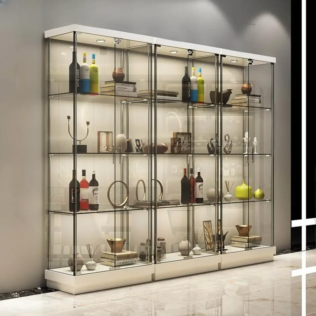 Stylish Metal Glass Floor Display Cabinet with LED Lighting Image - 4