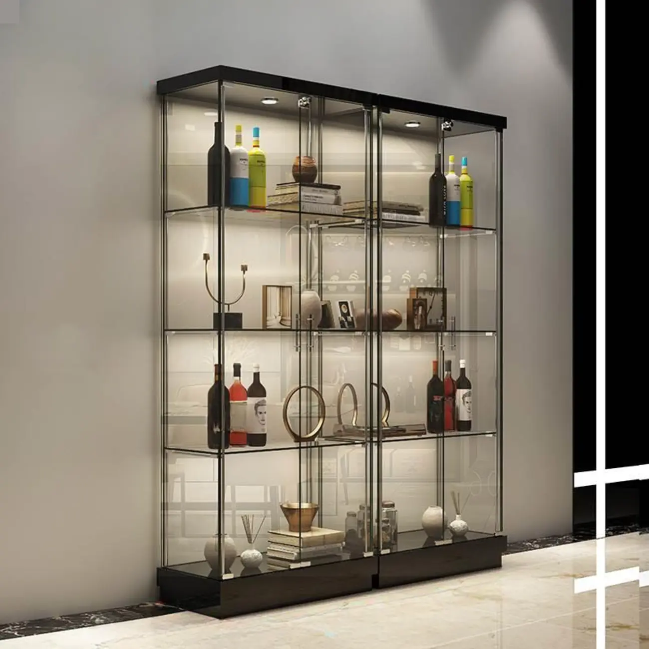 Stylish Metal Glass Floor Display Cabinet with LED Lighting Image - 14 | homeyfad