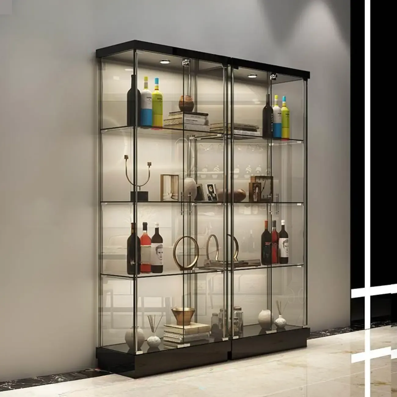 Stylish Metal Glass Floor Display Cabinet with LED Lighting Image - 14