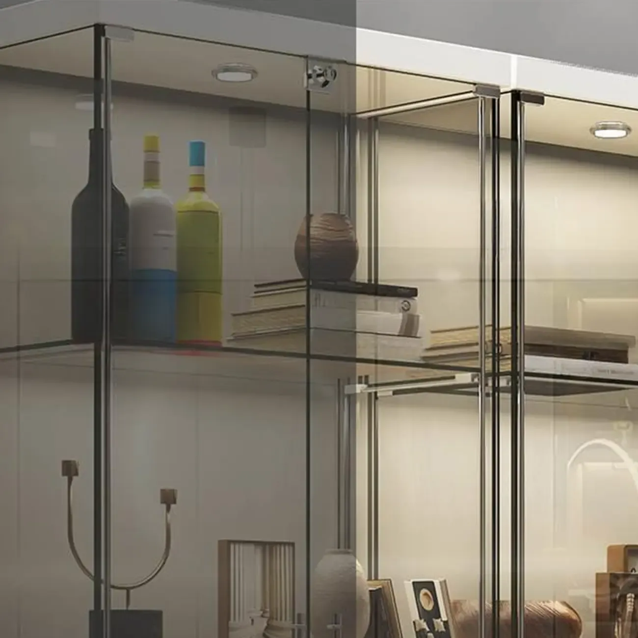 Stylish Metal Glass Floor Display Cabinet with LED Lighting Image - 11