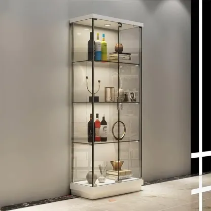 Stylish Metal Glass Floor Display Cabinet with LED Lighting Image - 10