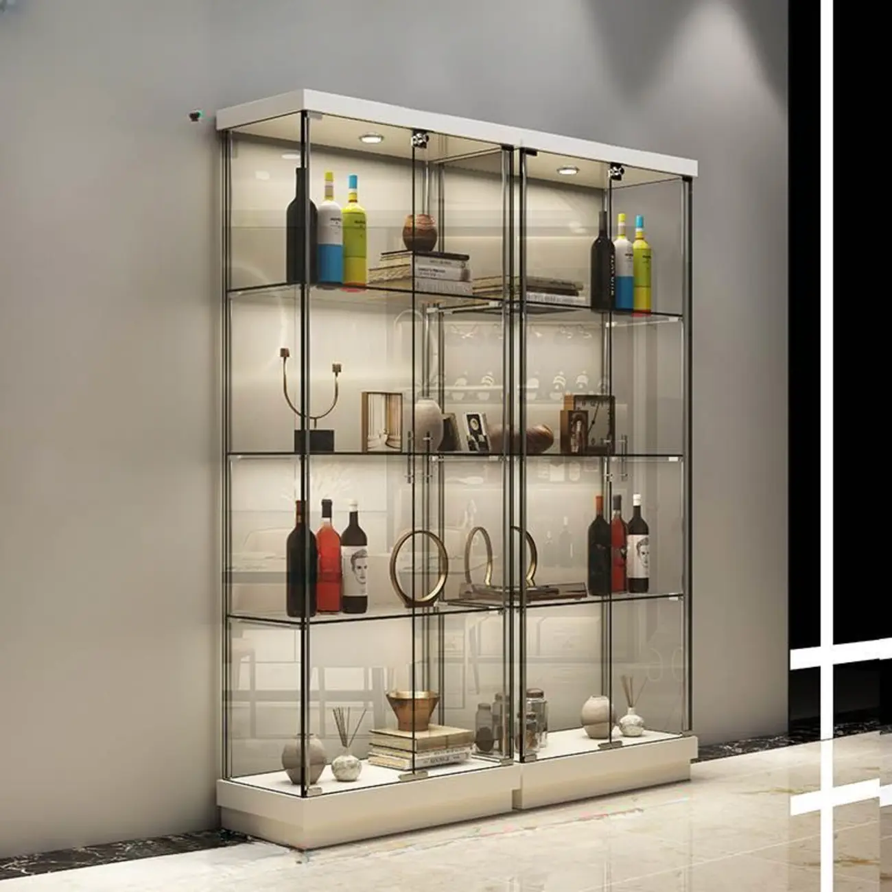 Stylish Metal Glass Floor Display Cabinet with LED Lighting Image - 13 | homeyfad