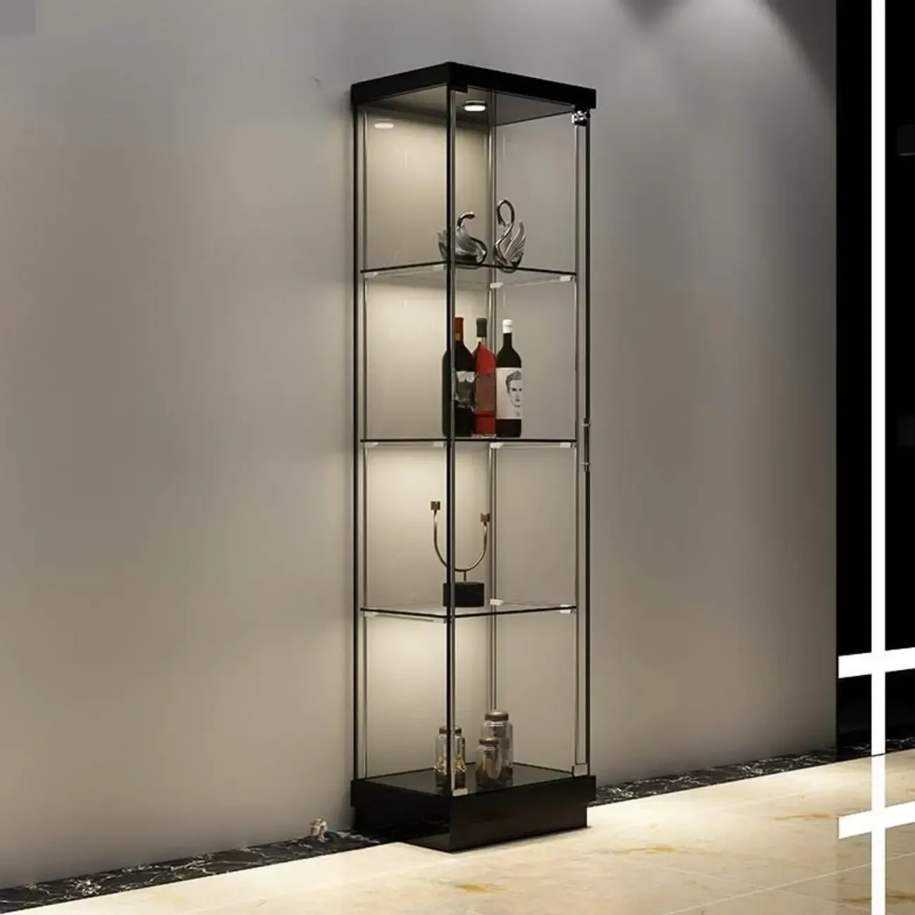 Stylish Metal Glass Floor Display Cabinet with LED Lighting Image - 6