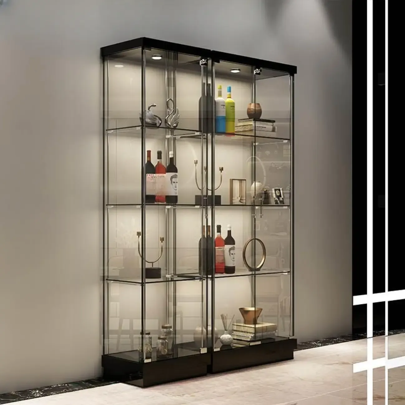 Stylish Metal Glass Floor Display Cabinet with LED Lighting Image - 12