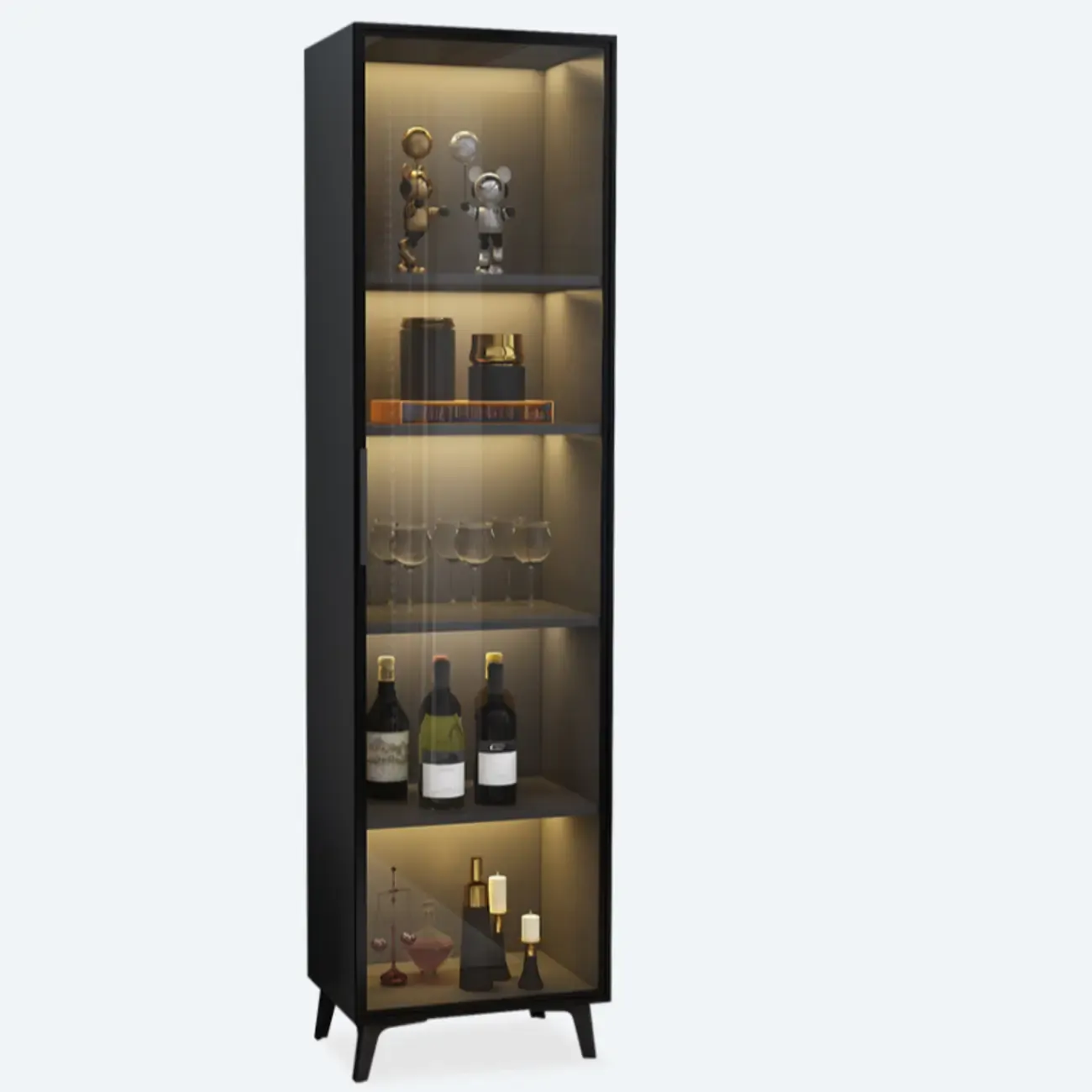 Floor Modern Metal Shelf Glass Doors Display Cabinet Image - 13