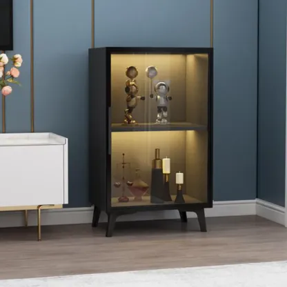 Floor Modern Metal Shelf Glass Doors Display Cabinet Image - 4