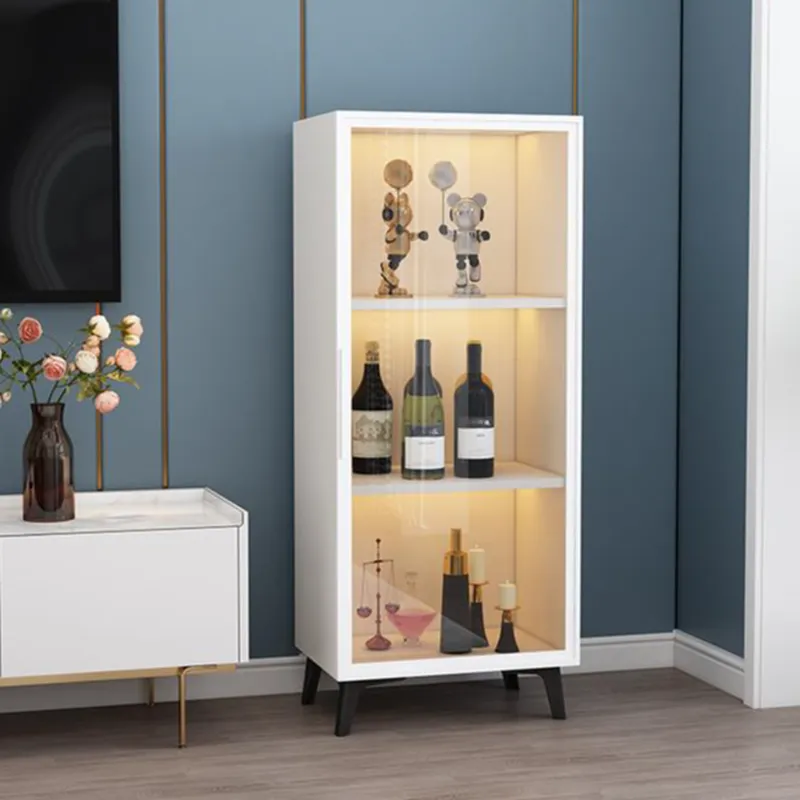 Floor Modern Metal Shelf Glass Doors Display Cabinet