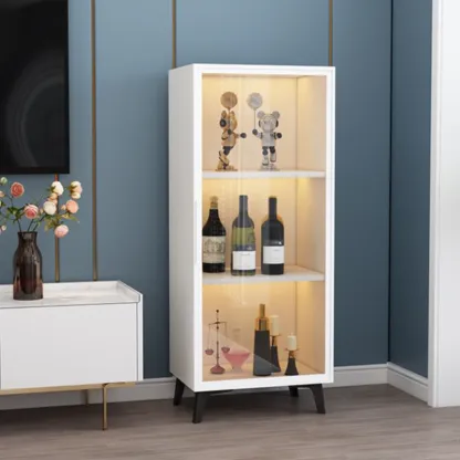 Floor Modern Metal Shelf Glass Doors Display Cabinet