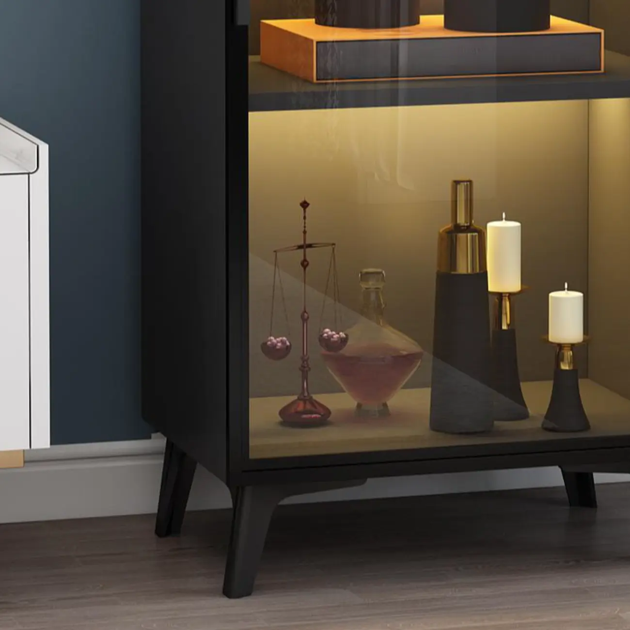 Floor Modern Metal Shelf Glass Doors Display Cabinet Image - 8 | homeyfad