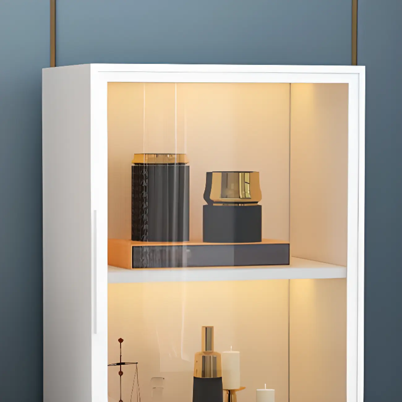 Floor Modern Metal Shelf Glass Doors Display Cabinet Image - 9 | homeyfad