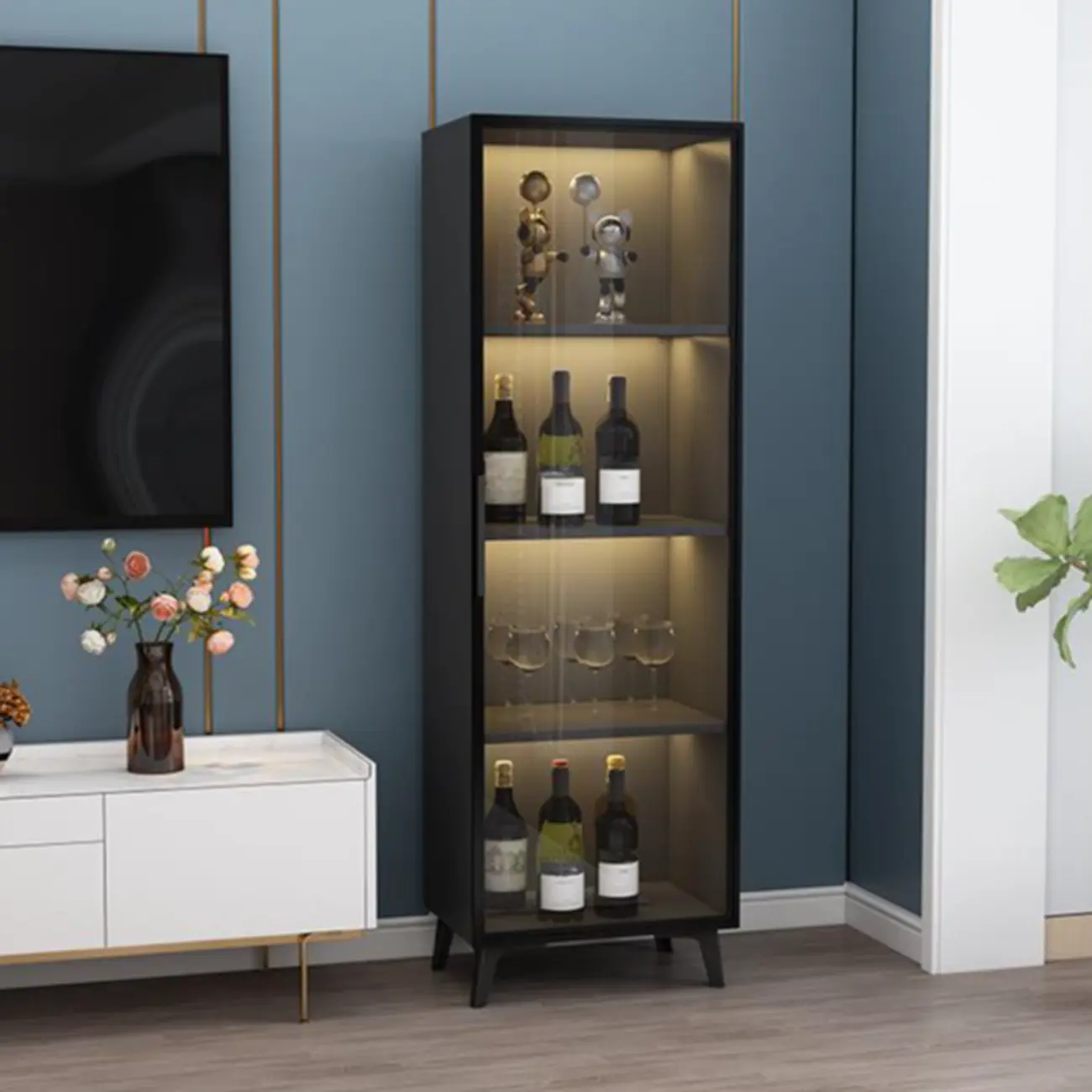 Floor Modern Metal Shelf Glass Doors Display Cabinet Image - 2 | homeyfad