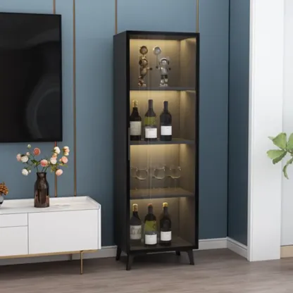 Floor Modern Metal Shelf Glass Doors Display Cabinet Image - 2