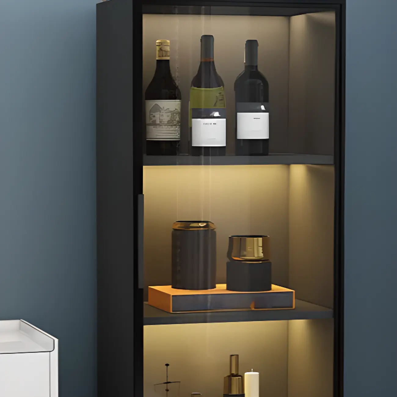 Floor Modern Metal Shelf Glass Doors Display Cabinet Image - 11 | homeyfad