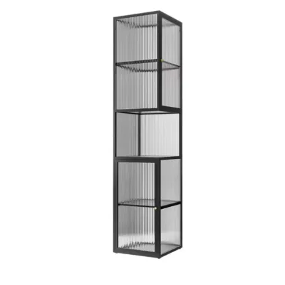 Modern Floor 4-Shelf Metal Display Cabinet with Glass Doors Image - 2