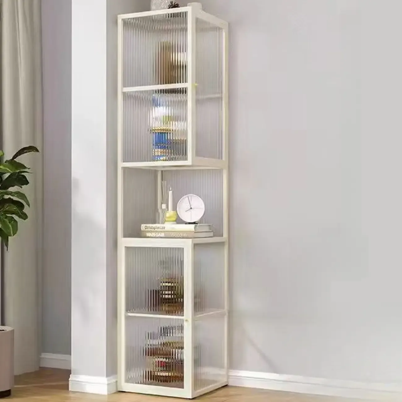 Modern Floor 4-Shelf Metal Display Cabinet with Glass Doors Image - 4
