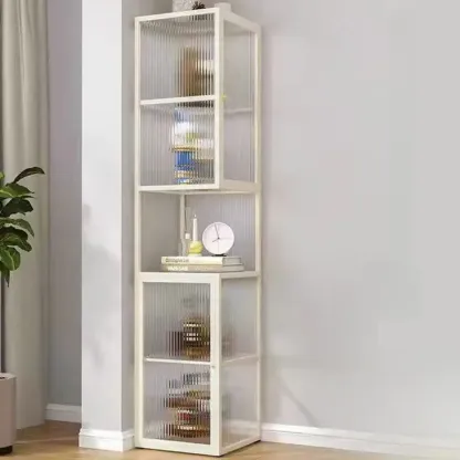 Modern Floor 4-Shelf Metal Display Cabinet with Glass Doors Image - 4