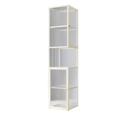 Modern Floor 4-Shelf Metal Display Cabinet with Glass Doors Image - 5