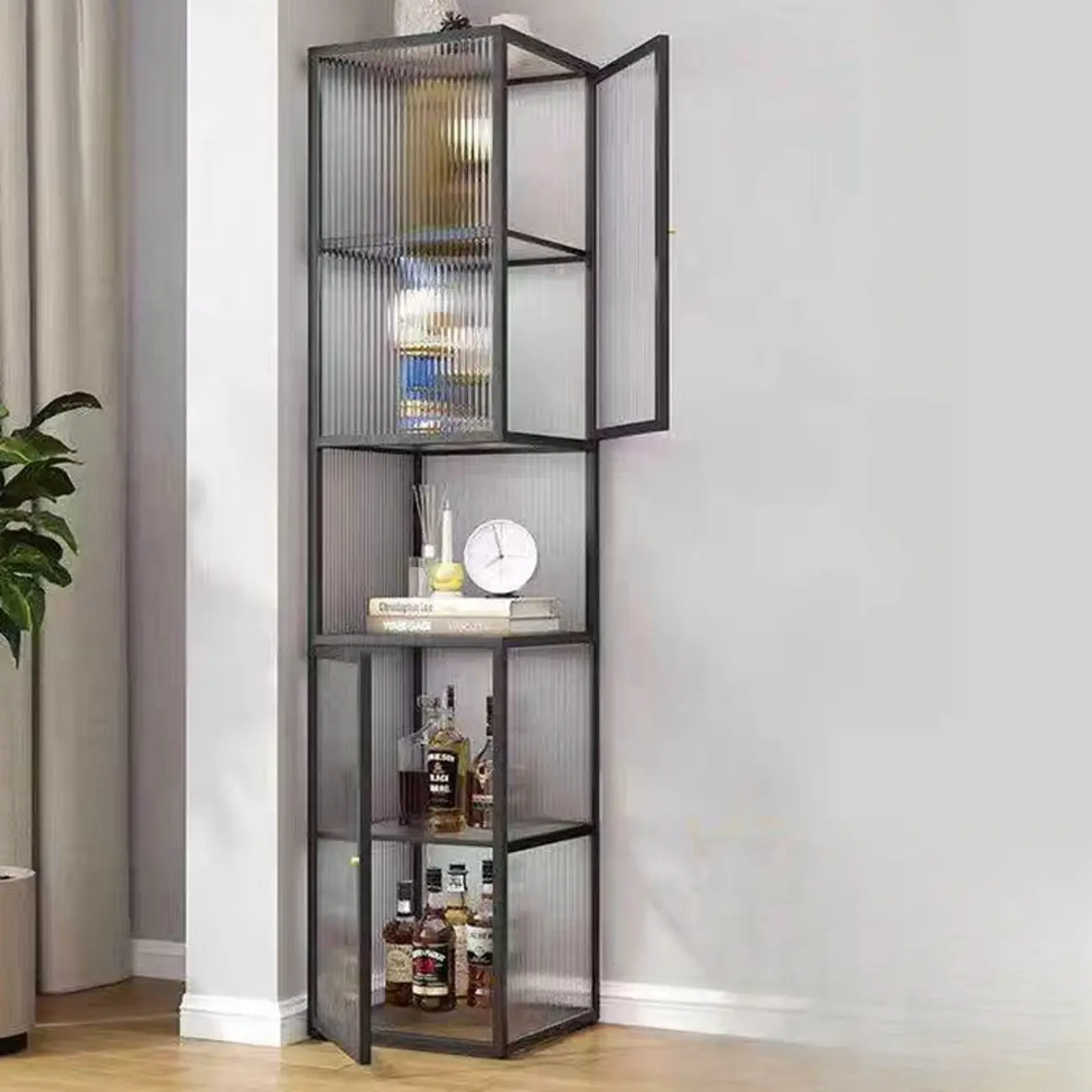 Modern Floor 4-Shelf Metal Display Cabinet with Glass Doors Image - 6 | homeyfad