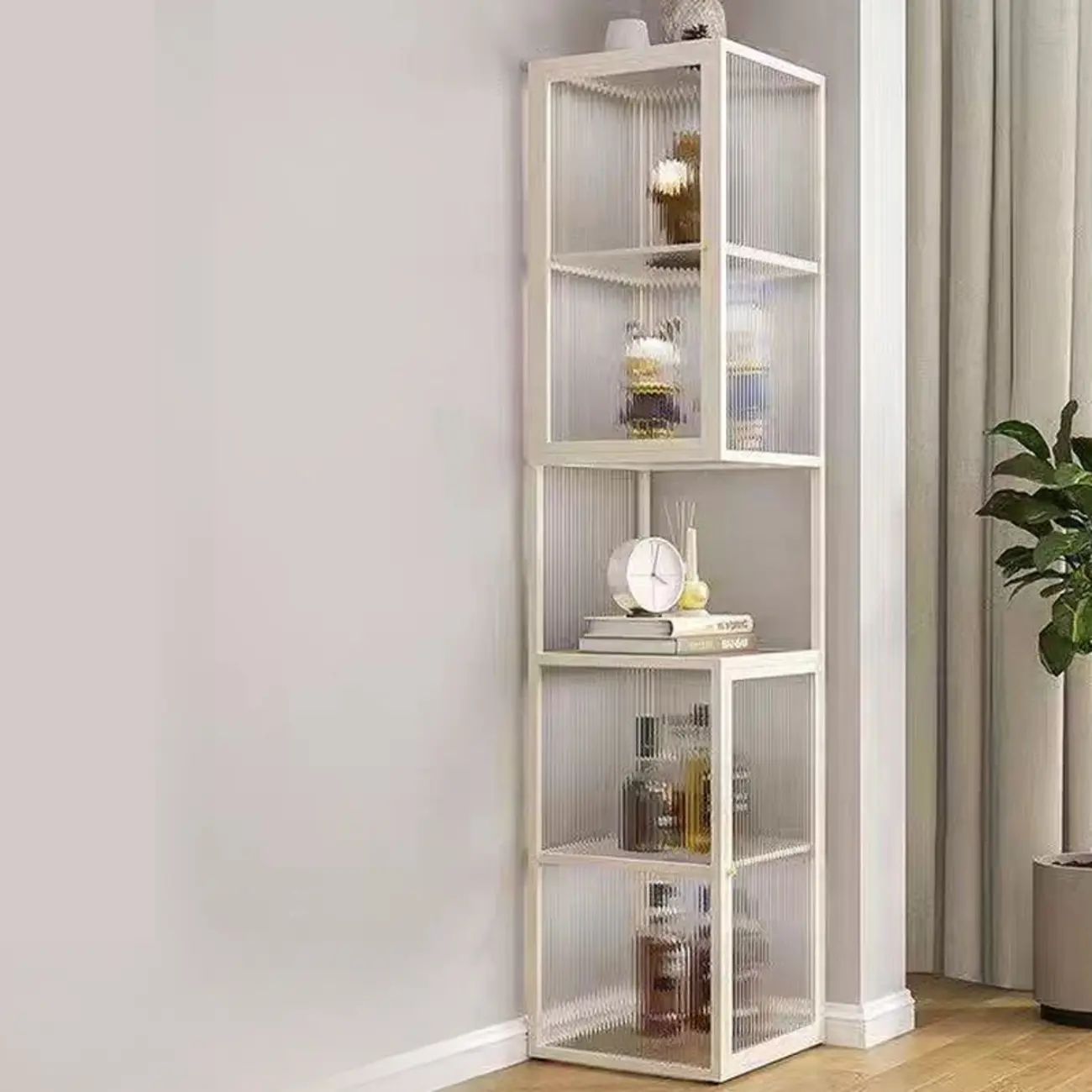 Modern Floor 4-Shelf Metal Display Cabinet with Glass Doors Image - 7 | homeyfad