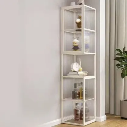 Modern Floor 4-Shelf Metal Display Cabinet with Glass Doors Image - 7