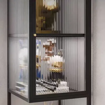 Modern Floor 4-Shelf Metal Display Cabinet with Glass Doors Image - 8