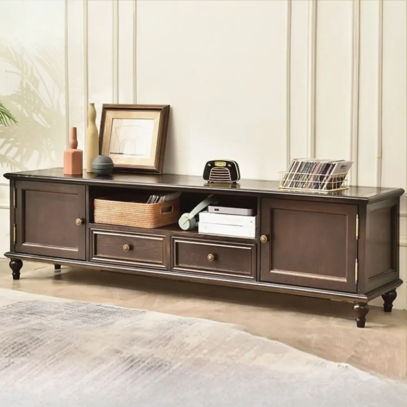 Vintage White Wood Dresser TV Stand Image - 4