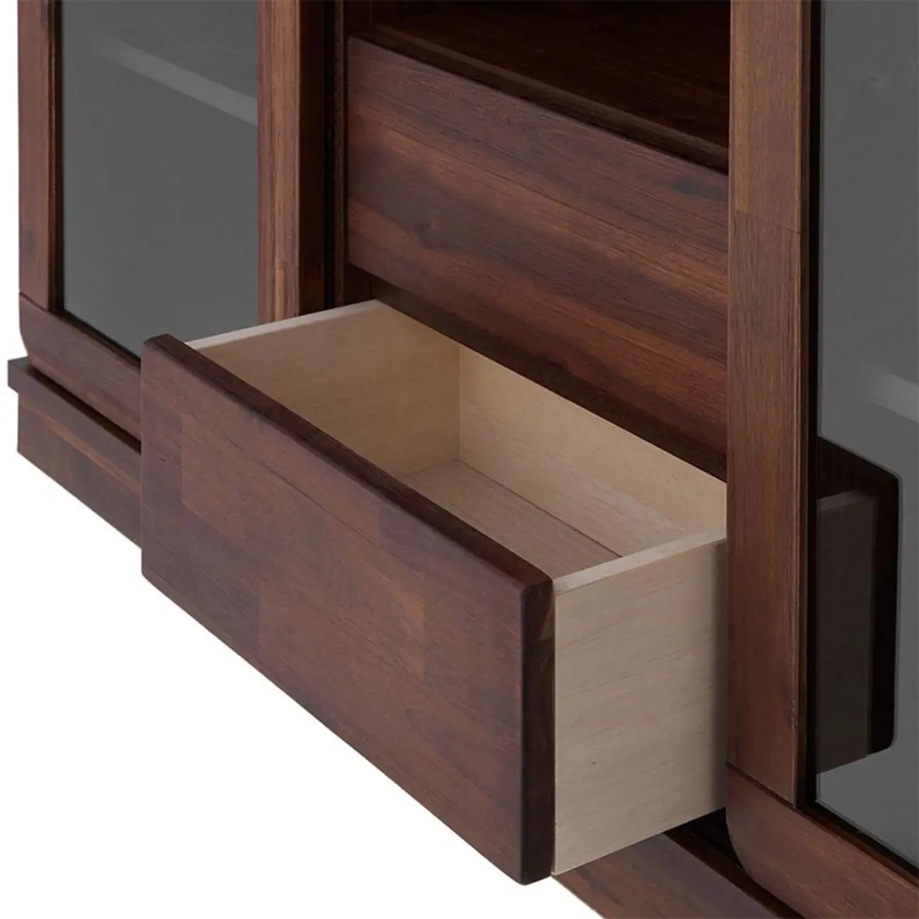 Brown Modern Wood Glass Display Cabinet with Storage Image - 3 | homeyfad
