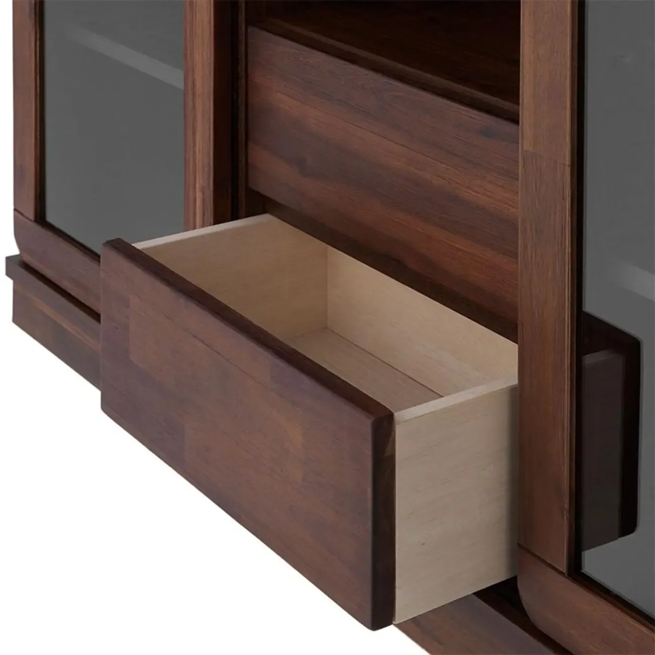 Brown Modern Wood Glass Display Cabinet with Storage Image - 3
