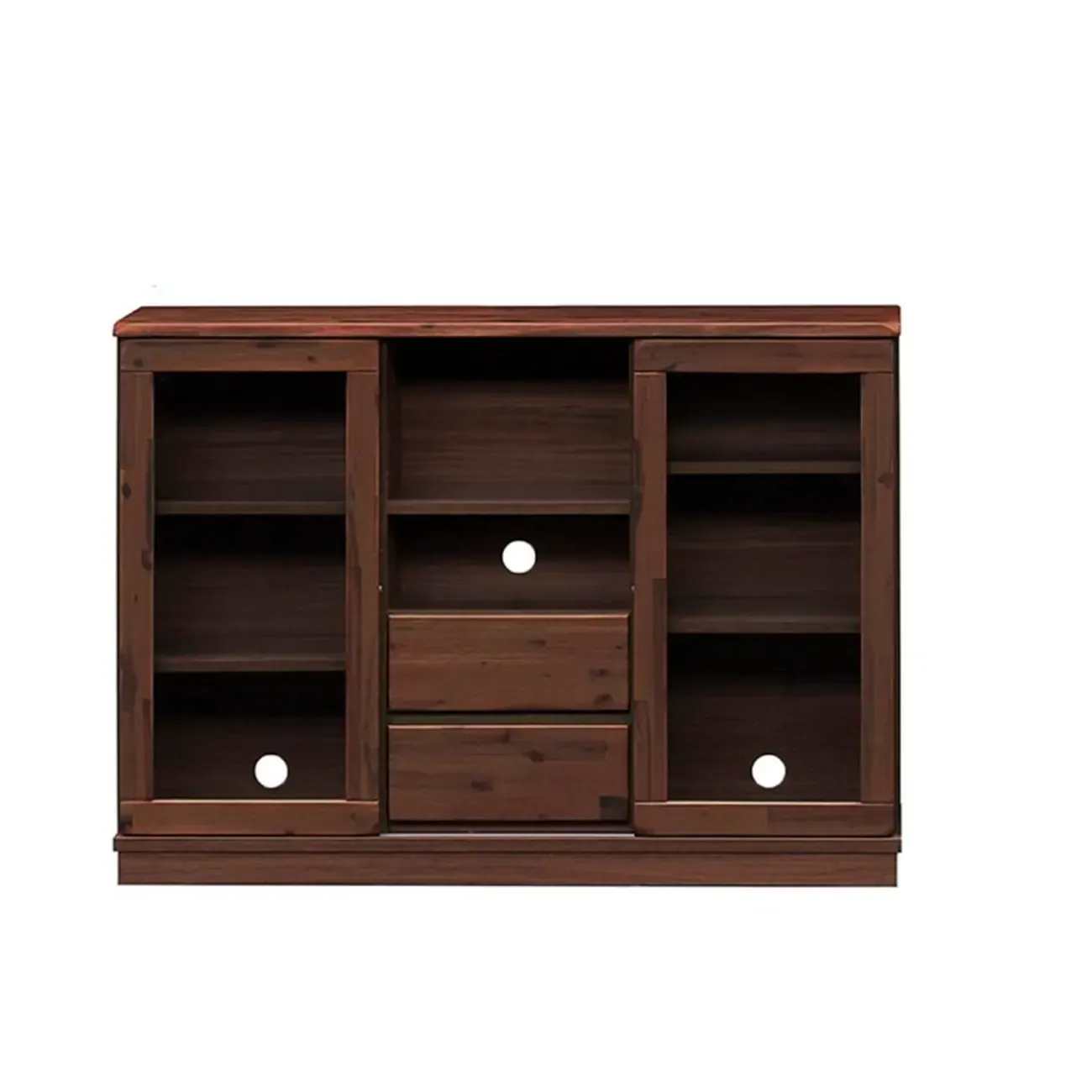 Brown Modern Wood Glass Display Cabinet with Storage Image - 4