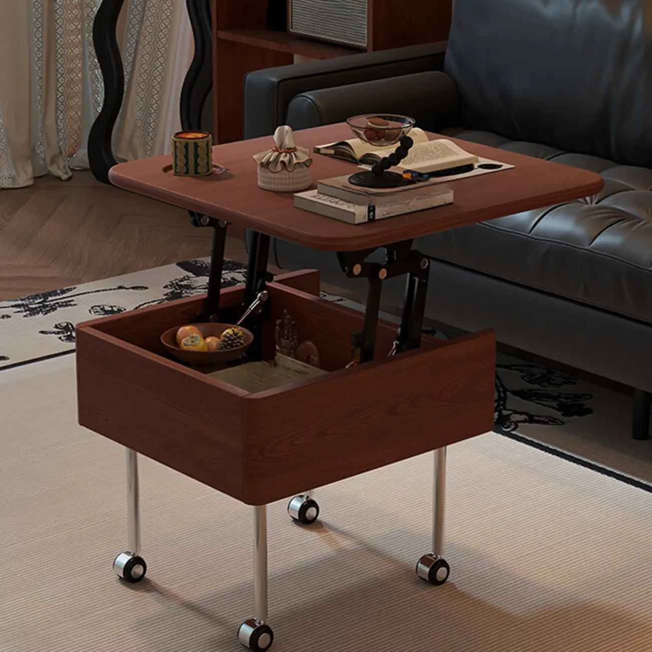 Coffee Table with Lift-Top and Storage Shelf in Wood and Metal Image - 3 | homeyfad