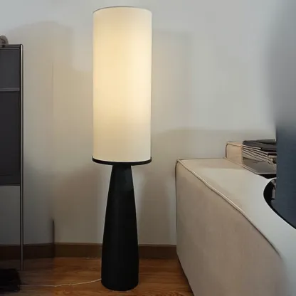 Modern Geometric Fabric Shade Wood Floor Lamp Image - 4