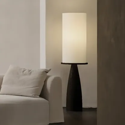 Modern Geometric Fabric Shade Wood Floor Lamp Image - 5