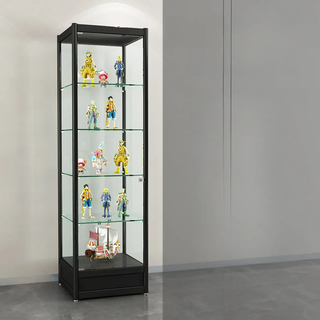 Adjustable Black Metal Shelf Glass Display Cabinet Image - 1
