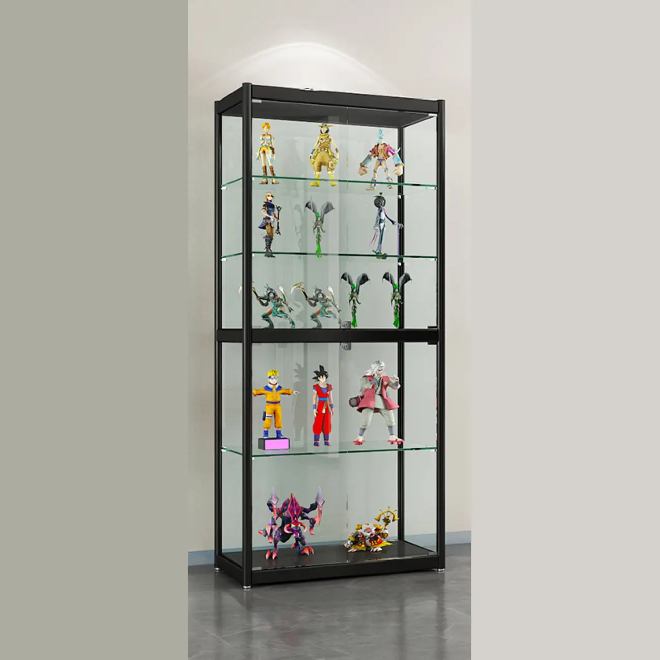 Adjustable Black Metal Shelf Glass Display Cabinet Image - 3 | homeyfad