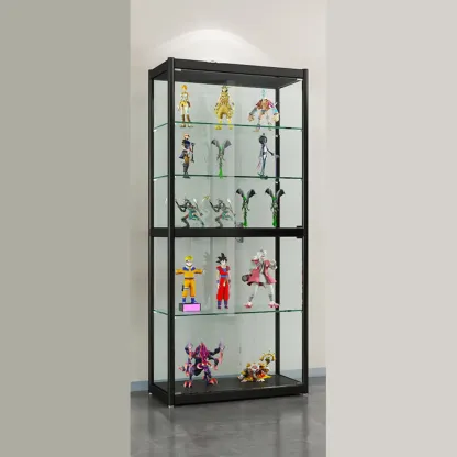 Adjustable Black Metal Shelf Glass Display Cabinet Image - 3