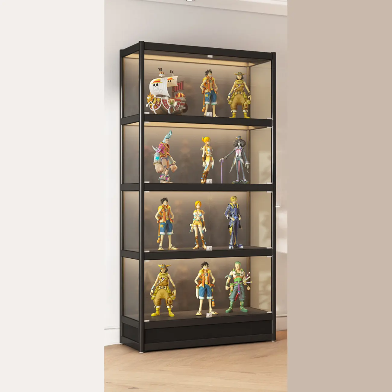 Adjustable Black Metal Shelf Glass Display Cabinet Image - 5 | homeyfad