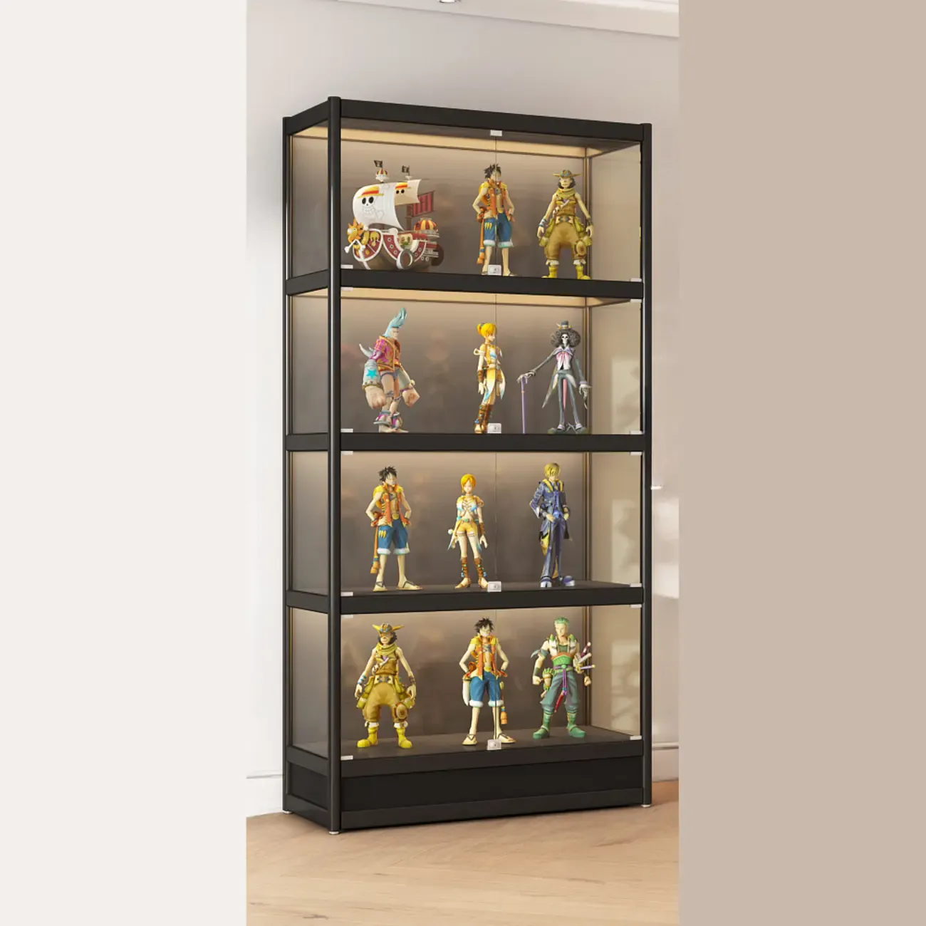 Adjustable Black Metal Shelf Glass Display Cabinet Image - 5