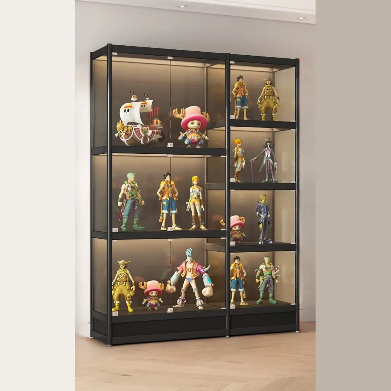 Adjustable Black Metal Shelf Glass Display Cabinet Image - 7