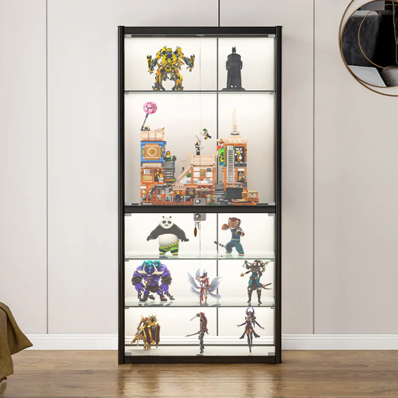 Adjustable Black Metal Shelf Glass Display Cabinet Image - 2 | homeyfad