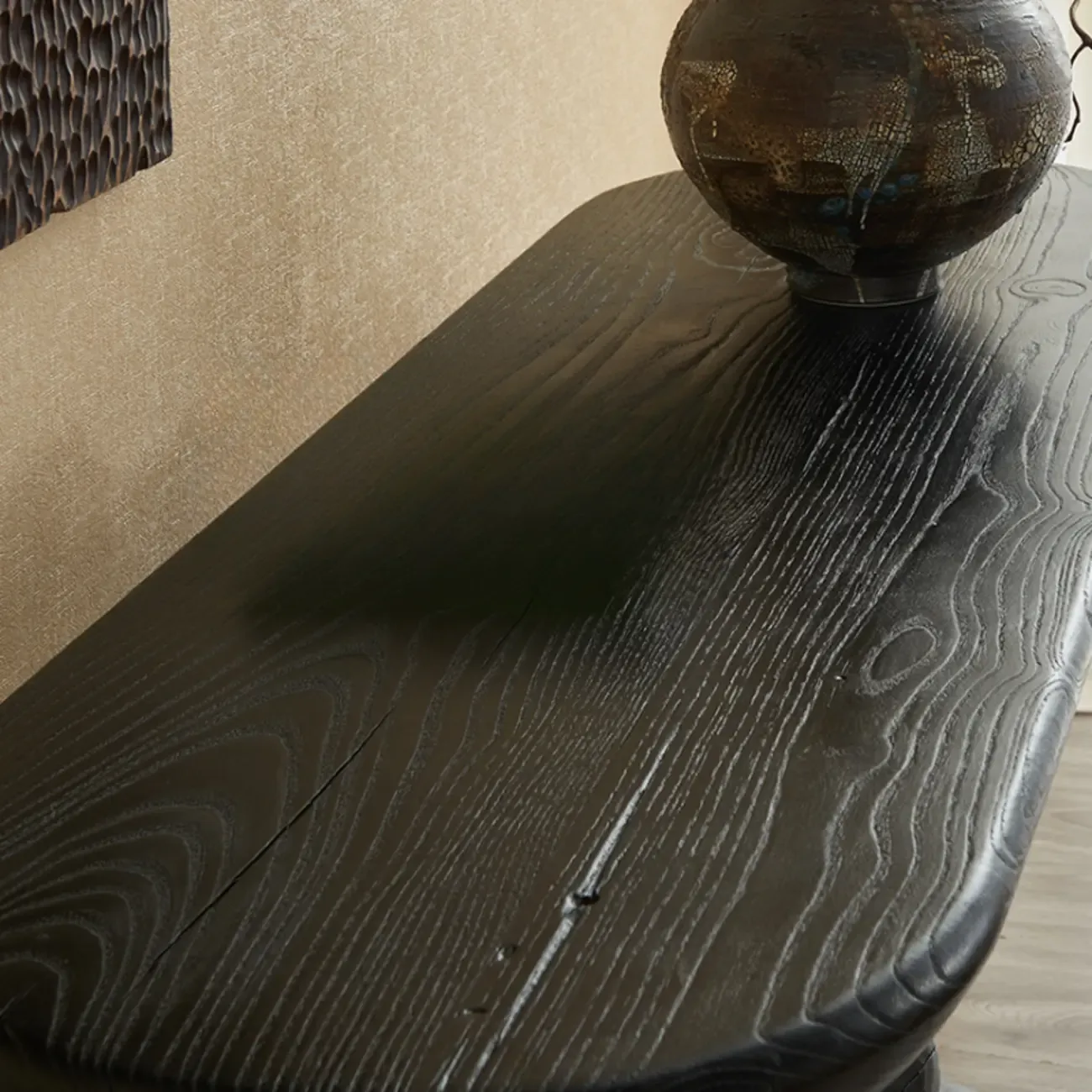 Abstract Black Wood Console Table With Sculptural Base Image - 5